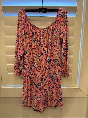 Lilly Pulitzer Pink & Navy Paisley Off-Shoulder Romper